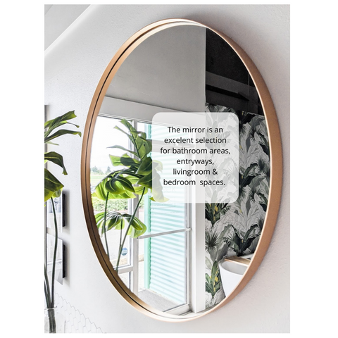 Zeek 31.5" Gold Metal Round Wall Mirror, Thin Edge Frame, Deep Set Mirror MG3200