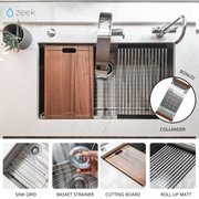 Zeek 32" Undermount / Drop-In Single Bowl Workstation Kitchen Sink ZH-LD32