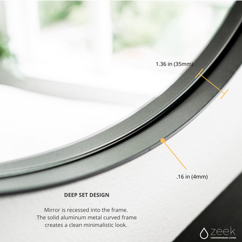 Zeek 31.5" Black Metal Round Wall Mirror, Thin Edge Frame, Deep Set Mirror MB3200