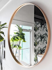 Zeek 31.5" Gold Metal Round Wall Mirror, Thin Edge Frame, Deep Set Mirror MG3200