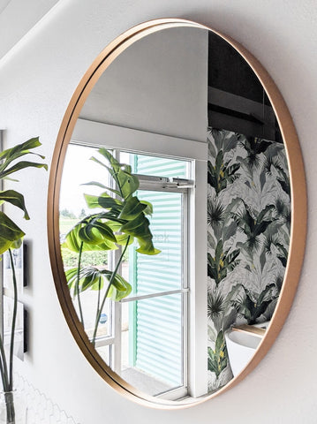 Zeek 31.5" Gold Metal Round Wall Mirror, Thin Edge Frame, Deep Set Mirror MG3200