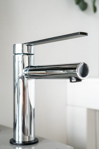 Zeek LED Chrome Single Handle Faucet with Matte Black Handle Spout F-BC92