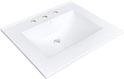 Zeek CT-2508 25" x 22" Vitreous China Ceramic Bathroom Vanity Top with Sink  - 3 Faucet Hole