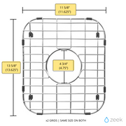 Zeek Kitchen Sink Bottom Grids Sink Protector Stainless Steel 11.6”x13.1” ZG-C1311