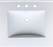 Zeek CT-2508 25" x 22" Vitreous China Ceramic Bathroom Vanity Top with Sink  - 3 Faucet Hole