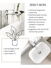 Zeek Chrome Single Handle Tall Bathroom Faucet F-BC93