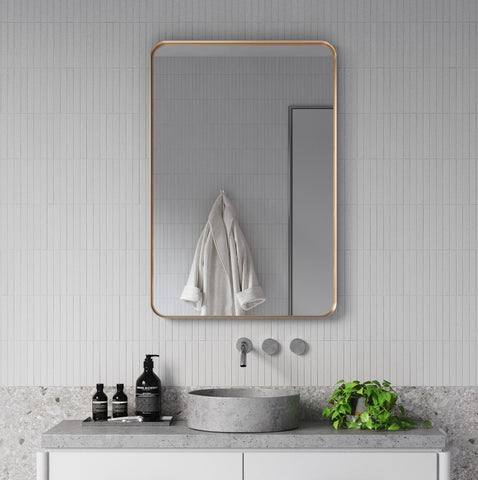 Zeek 24"x36" Gold Metal Rectangular Wall Mirror, Thin Edge Frame, Deep Set Mirror MG3624