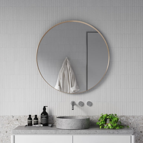 Zeek 31.5" Gold Metal Round Wall Mirror, Thin Edge Frame, Deep Set Mirror MG3200