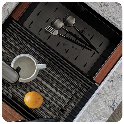 Zeek 32" Workstation Double Bowl Gunmetal Matte Black Undermount / Drop-In Kitchen Sink With Accessories PVD Nano Tech Coating ENZO ZW-B509